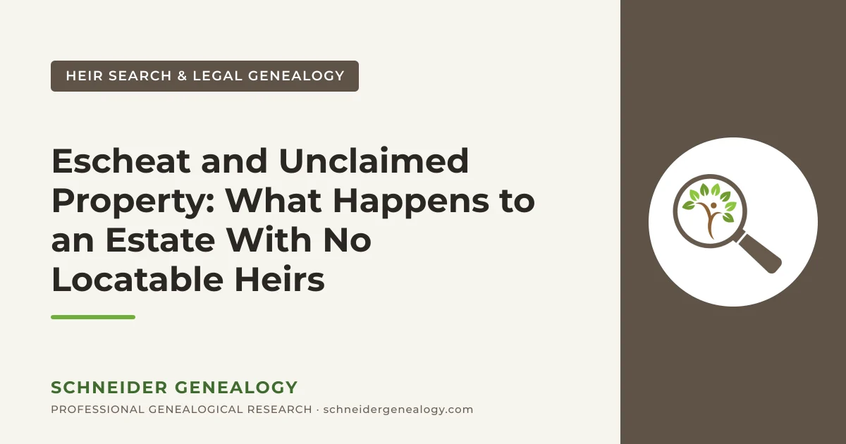 Escheat and Unclaimed Property: What Happens to an Estate With No Locatable Heirs - Schneider Genealogy